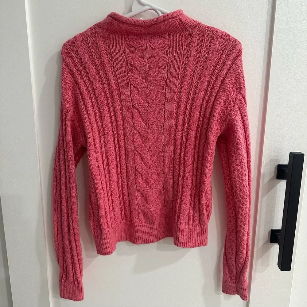 J. Crew Factory Pink Rollneck Cable Knit Sweater XS Cotton Blend HO23